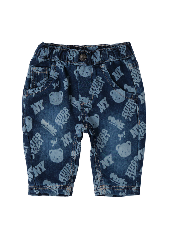 Pantaloni Denim Lungi cu Imprimeu Ursi 4.F065/00 iDO