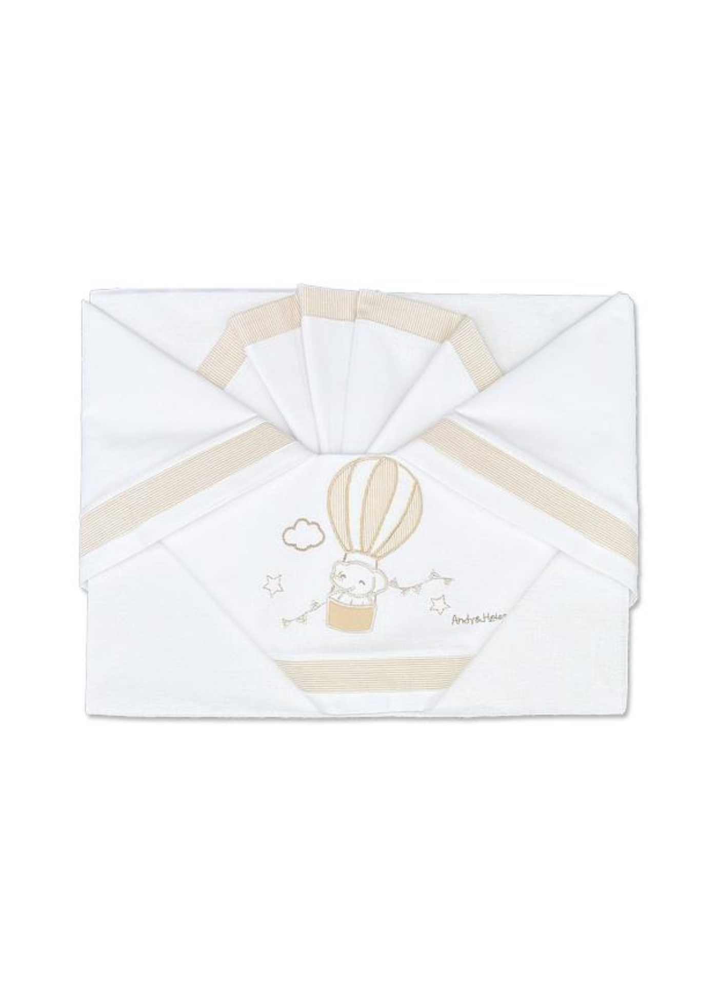 Set Lenjerie Patut 3 Piese Alb-Crem cu Elefant in Balon D26 Andy&Helen