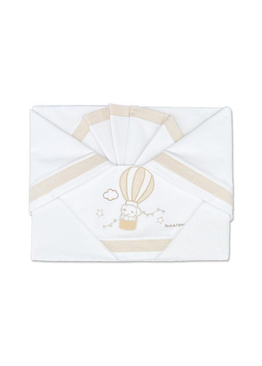 Set Lenjerie Patut 3 Piese Alb-Crem cu Elefant in Balon D26 Andy&Helen