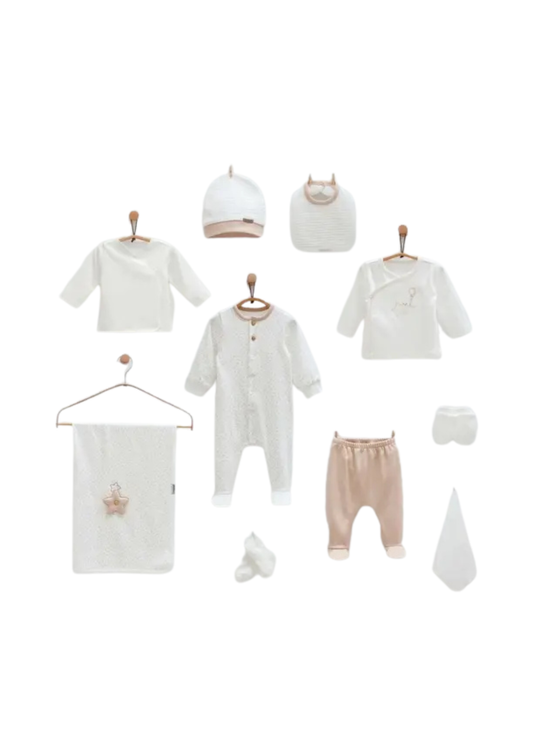 Set 10 Piese Maternitate Crem cu Bej cu Stea ZE1979 Mell Sweet Baby