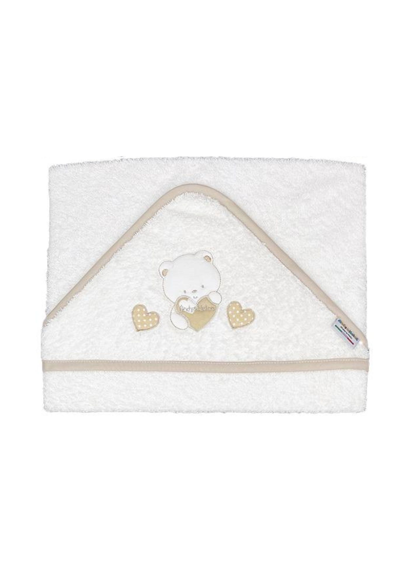 Prosop cu Capison Alb-Crem cu Ursuleti si Inimioare 100x100 cm D70 Andy&Helen