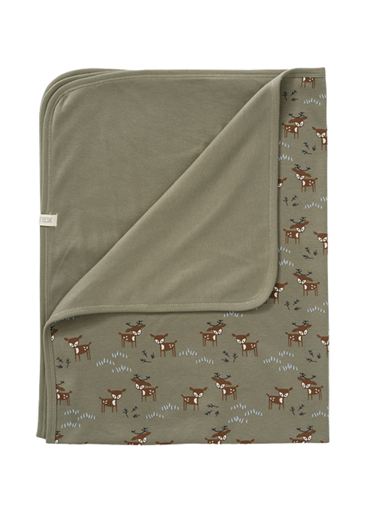 Paturica din Bumbac Organic Verde Olive cu Imprimeu Caprioare 80x100 cm Deer Olive F320-81 Fresk