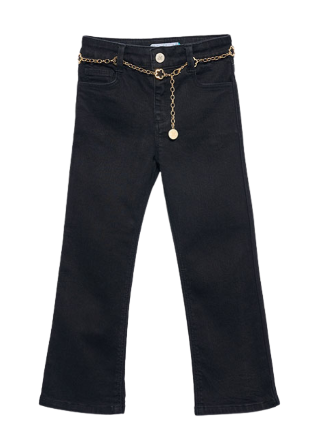 Pantaloni Denim Negri cu Lant in Talie 5719 Abel & Lula