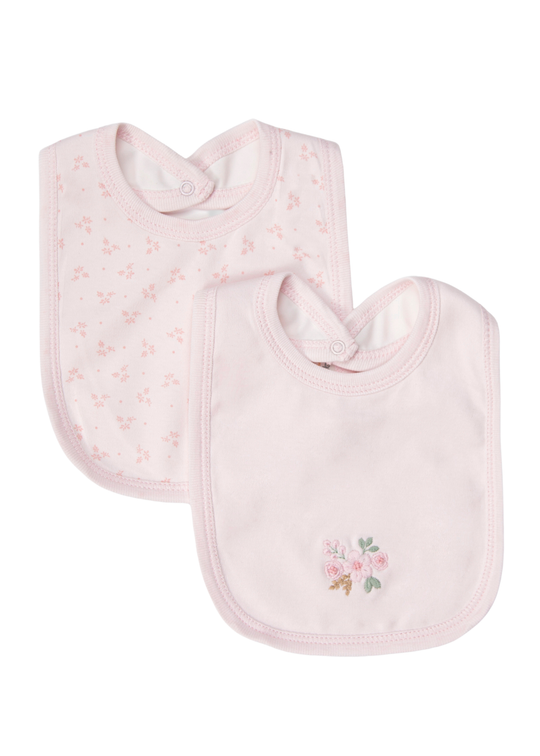Set de 2 Bavete cu Broderie Florala Roz pentru Fetite C1228 – Bebetto