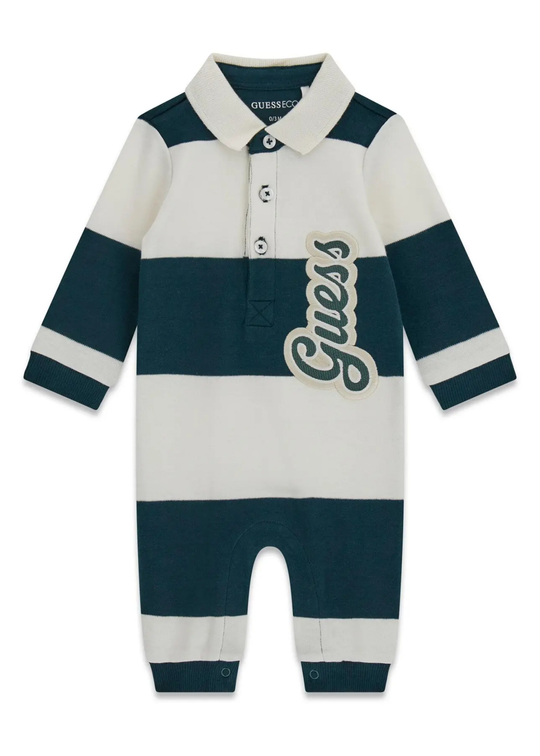 Salopeta Polo cu Dungi Verzi si Crem din Bumbac pentru Baieti P6YG04 – Guess