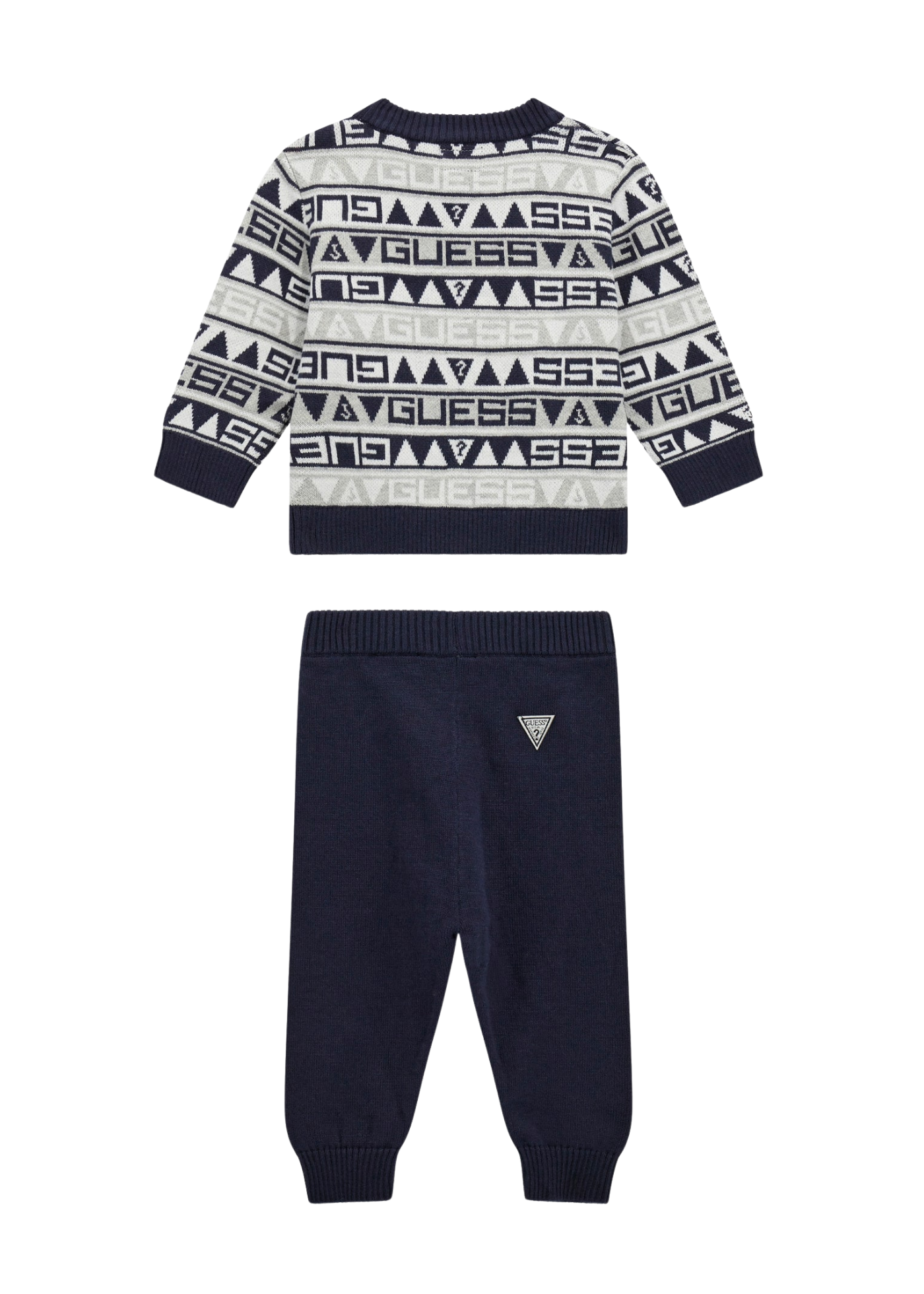 Set 2 Piese Tricotat Gri cu Bleumarin Bluza si Pantaloni I5BG10 Z2BB0 FJ1R Guess