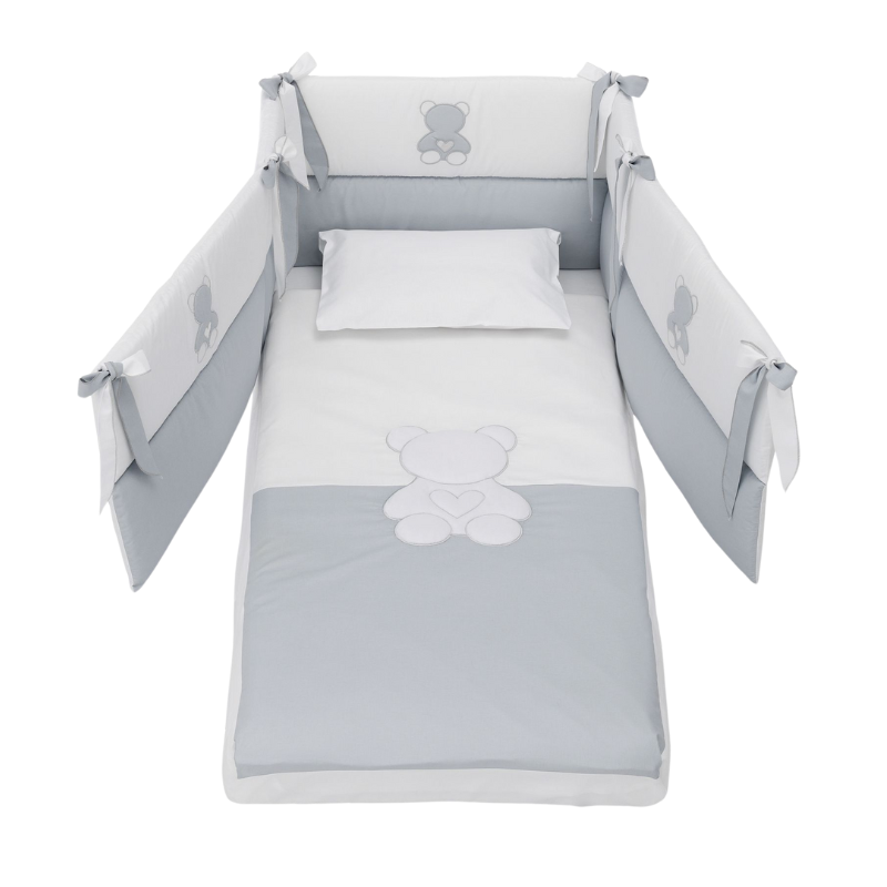 Set Protectie Patut Co-sleeper 4 Piese Bumbac Colectia Contact Funky Gri Azzurra