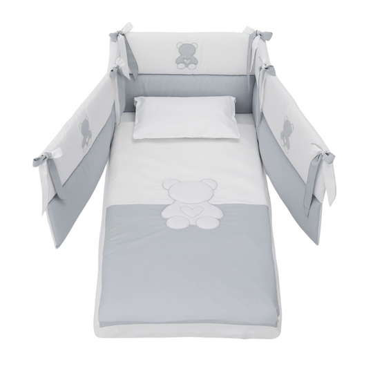 Set Protectie Patut Co-sleeper 4 Piese Bumbac Colectia Contact Funky Gri Azzurra