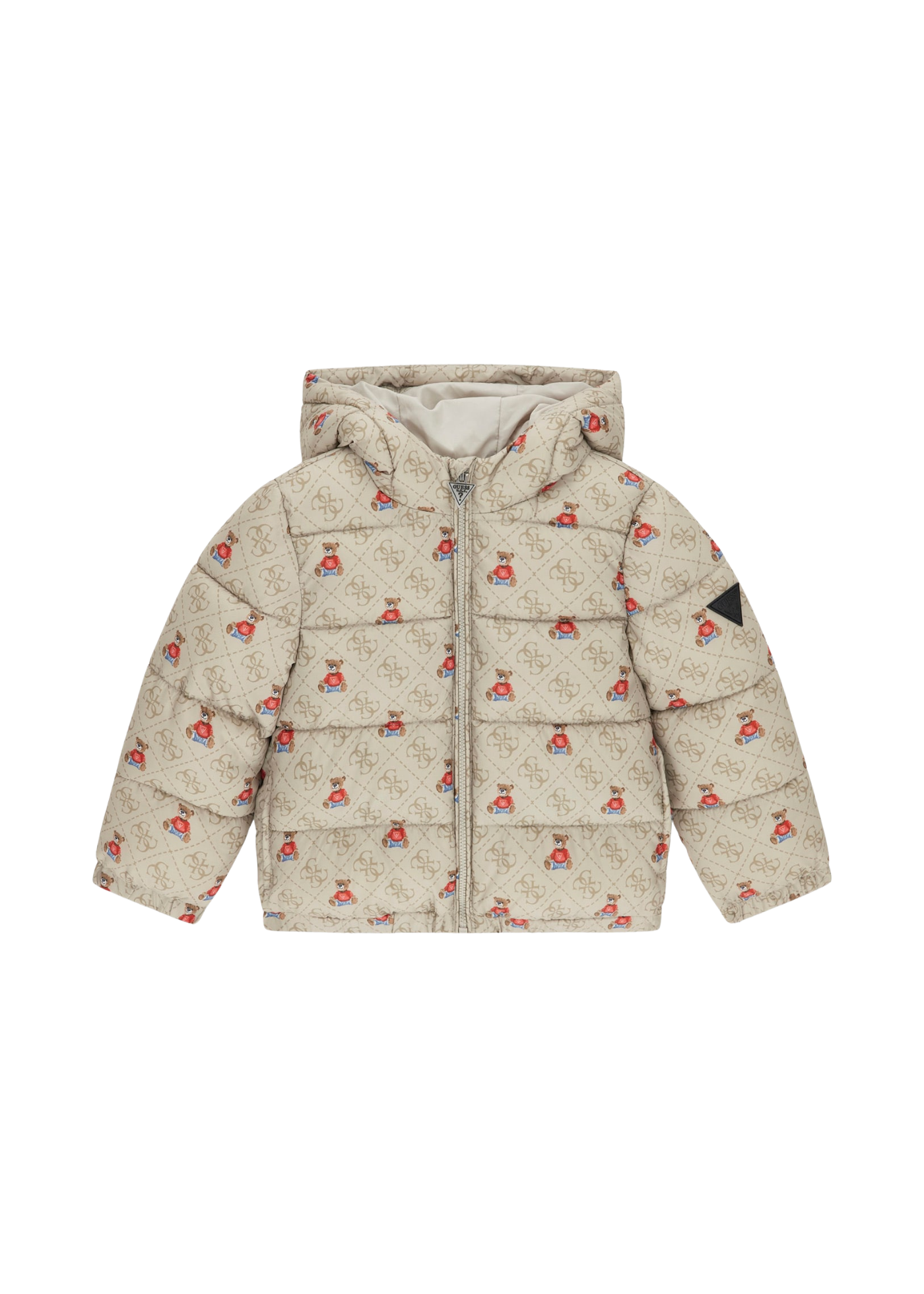 Geaca Bej Matlasata cu Imprimeu Ursi si Monograme N5BL04 WCFM0 P1LT Guess