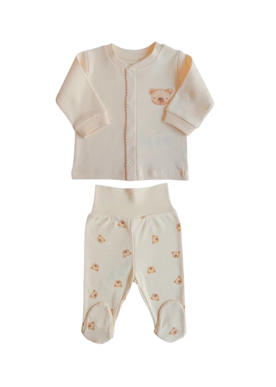 Set of 2 Pieces Snap Blouse and Beige Long Trousers with Bears S60554 Kitikate