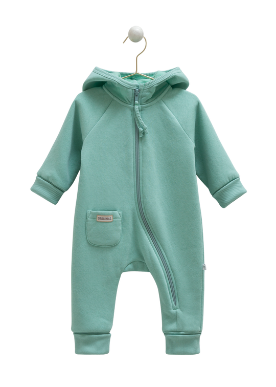 Combinezon Lung Verde din Bumbac cu Gluga TK1897 Mell Sweet Baby