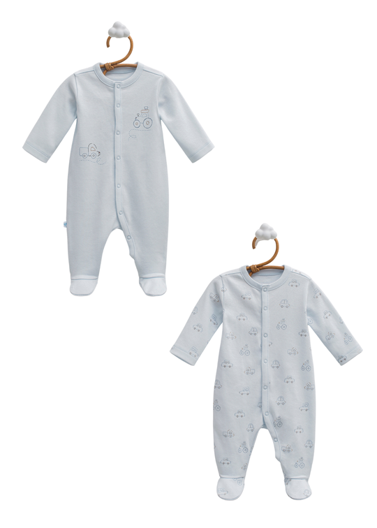 Set 2 Salopete Lungi Bleu cu Masini First Car TE2218 Mell Sweet Baby