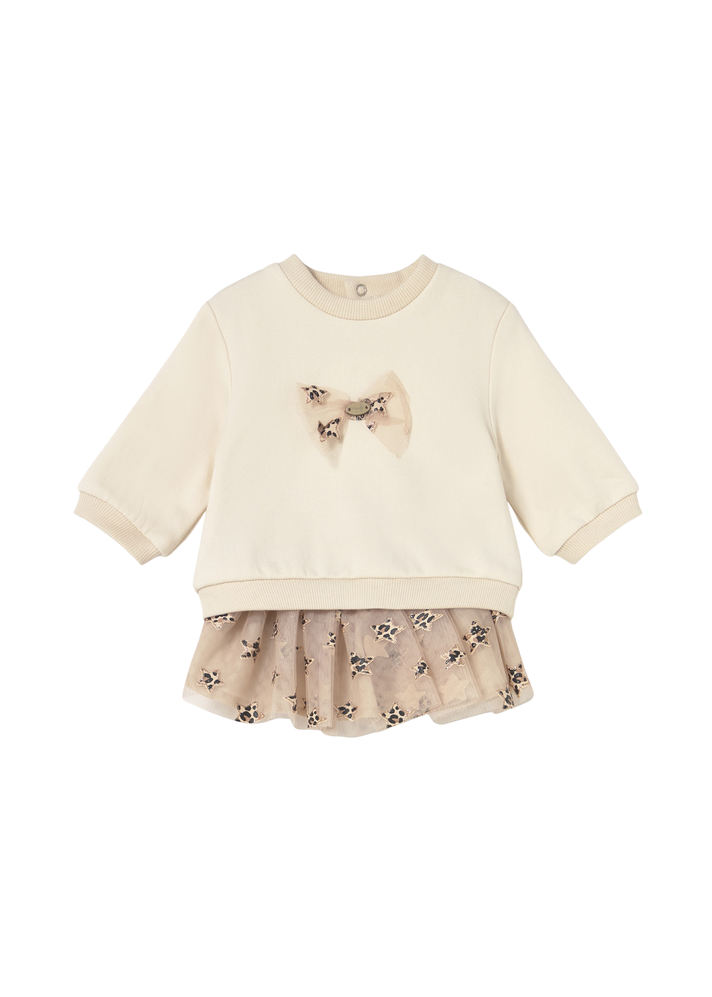 Set 2 Piese Fusta din Tulle Maro cu Stele si Bluza Bej Oversize 2834 Mayoral