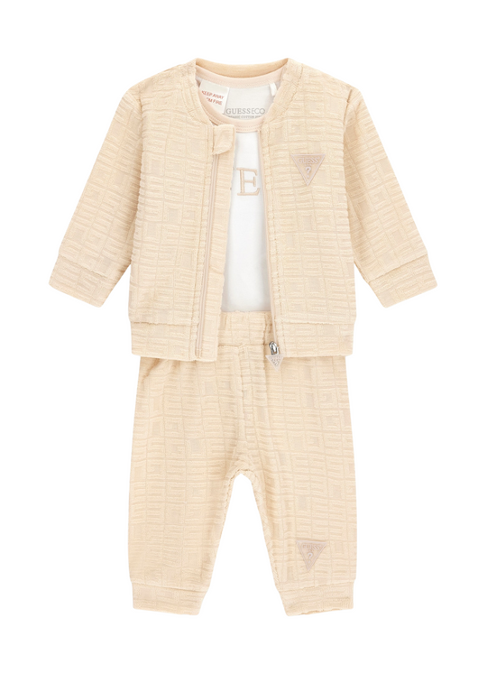 Trening 3 Piese Hanorac si Pantaloni Bej si Body cu Maneca Lunga Alb H5YW10 KBU64 G1ET Guess