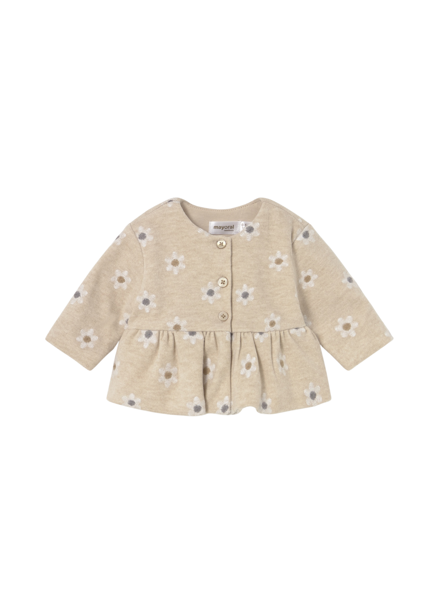 Set 3 Piese Jacheta Bej cu Flori Colanti Gri si Bluza 2733 Mayoral