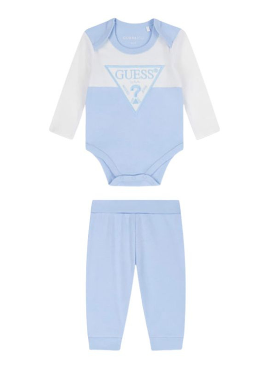 Set 2 Piese Body Maneca Lunga si Pantaloni Lungi Alb cu Bleu H6YG04 K4125 G7N1 Guess