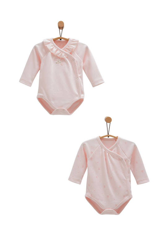Set 2 Body cu Maneca Lunga Roz cu Broderie Flori BK1481 Mell Sweet Baby
