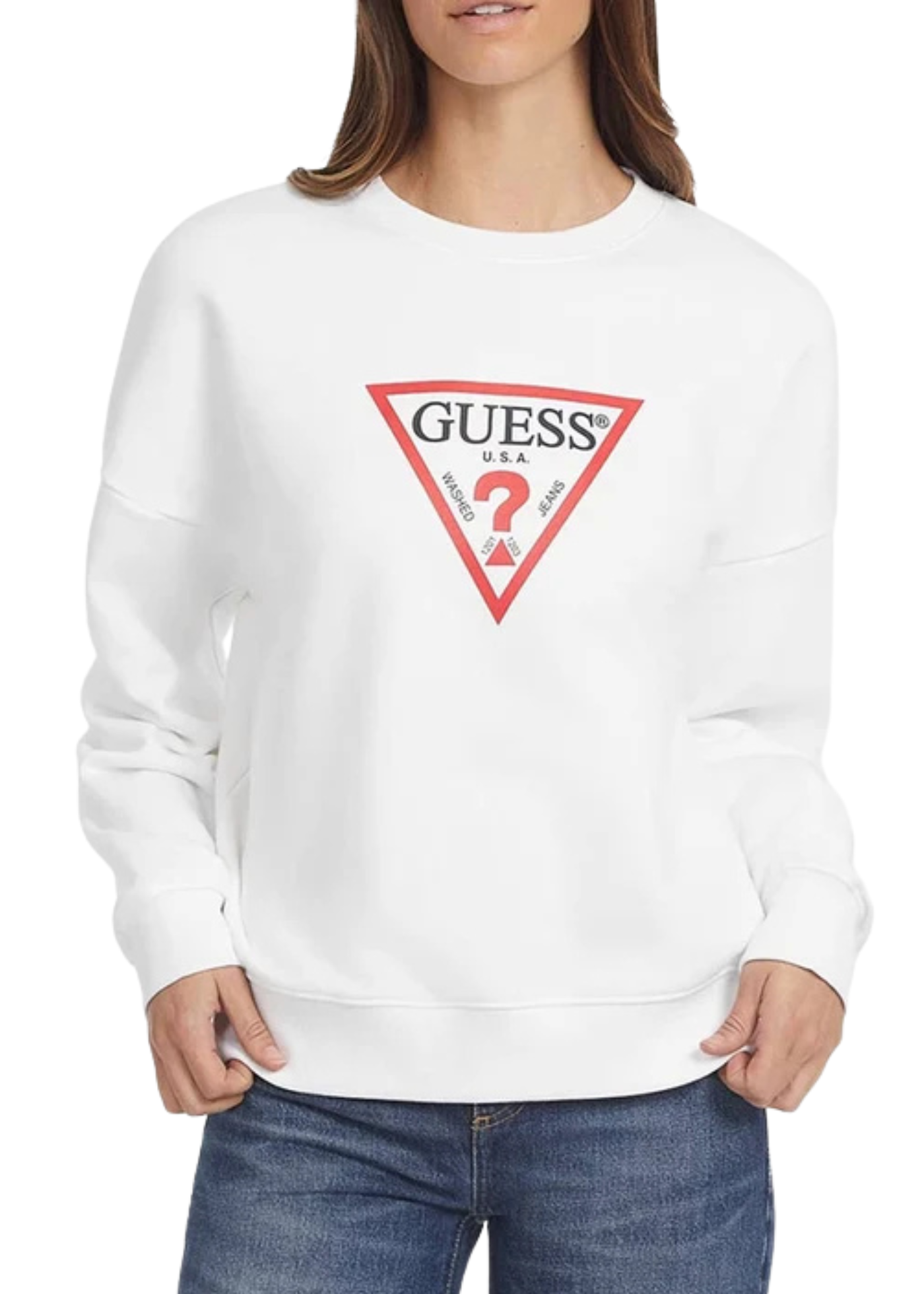 Bluza Sport Alba cu Logo Triunghi Rosu N73Q10 KAUG0 G011 Guess
