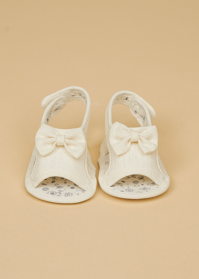 Sandale din Bumbac Crem cu Funda pentru Fetite 231226 Sinderella - Camera Bebelusului
