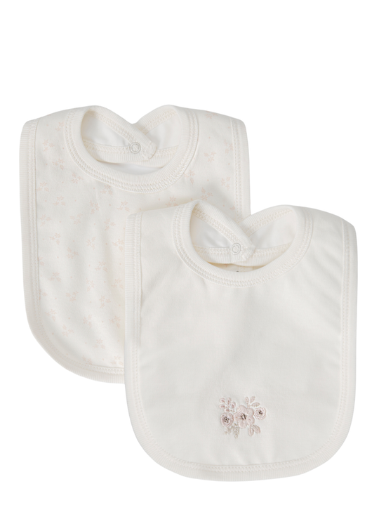 Set de 2 Bavete cu Broderie Florala Crem pentru Fetite C1228 – Bebetto