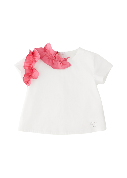 White T-Shirt with Coral Ruffle 0.G251/00 Sarabanda