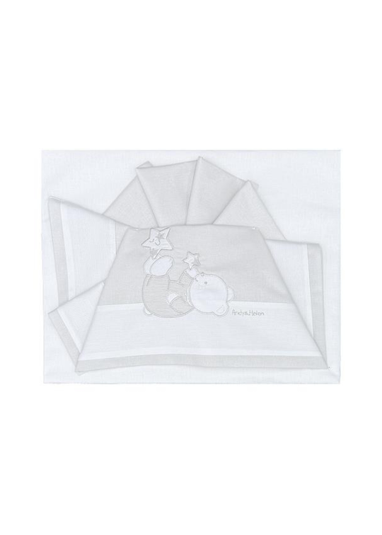 Set Lenjerie Patut 3 Piese Alb-Gri cu Ursulet si Stelute D05 Andy&Helen