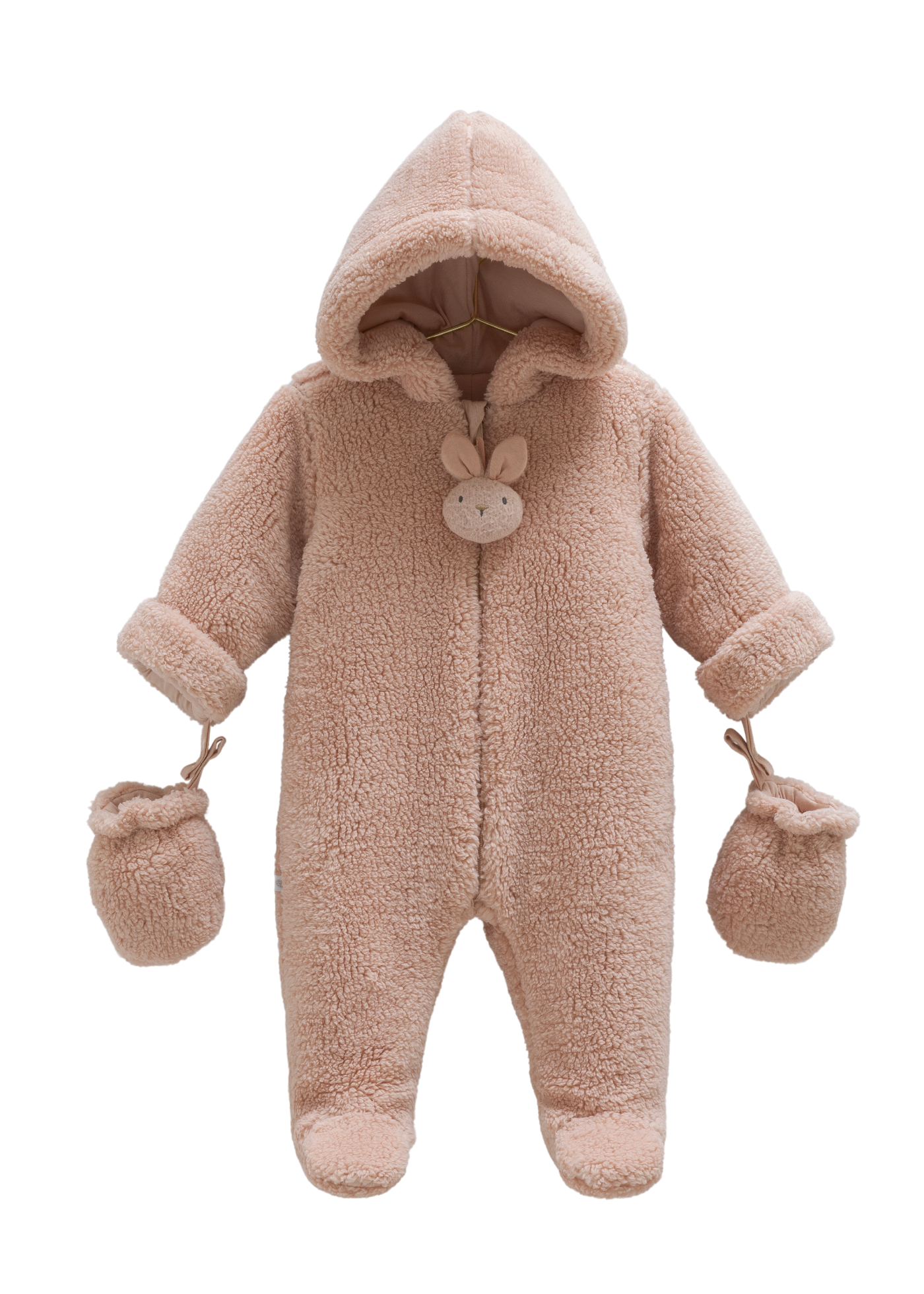 Combinezon Roz Pudra din Plus cu Gluga si Iepuras la Fermoar TE2117 Mell Sweet Baby