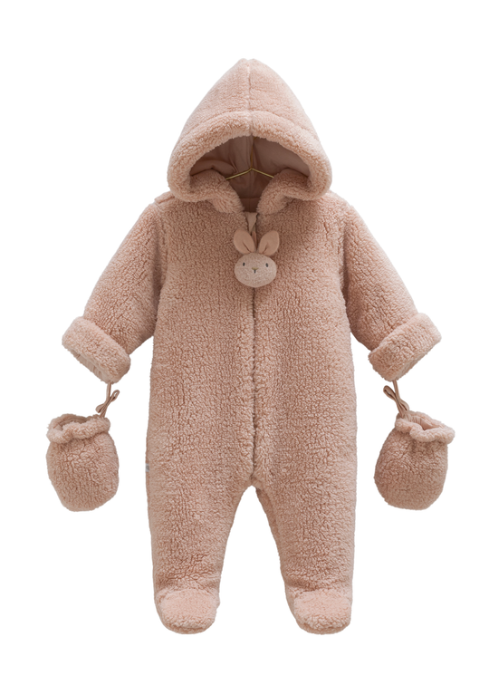 Combinezon Roz Pudra din Plus cu Gluga si Iepuras la Fermoar TE2117 Mell Sweet Baby