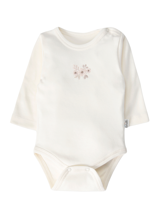 Body cu Maneca Lunga cu Broderie Florala Crem pentru Fetite T4332 – Bebetto