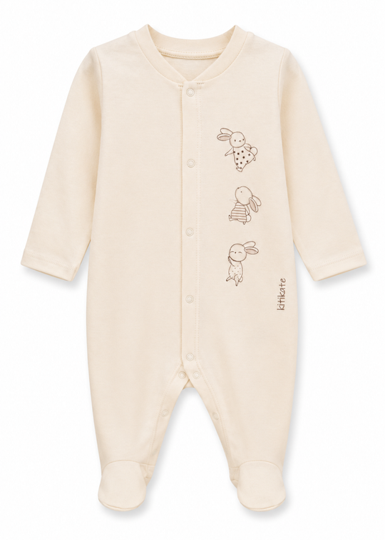 Organic Cotton Overalls for Boys, Beige with Rabbits S71149 Kitikate