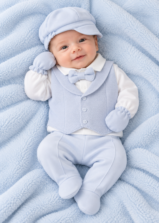 Set 4 Piese din Bumbac Bleu pentru Nou-Nascuti Baieti 4663 – MyMio