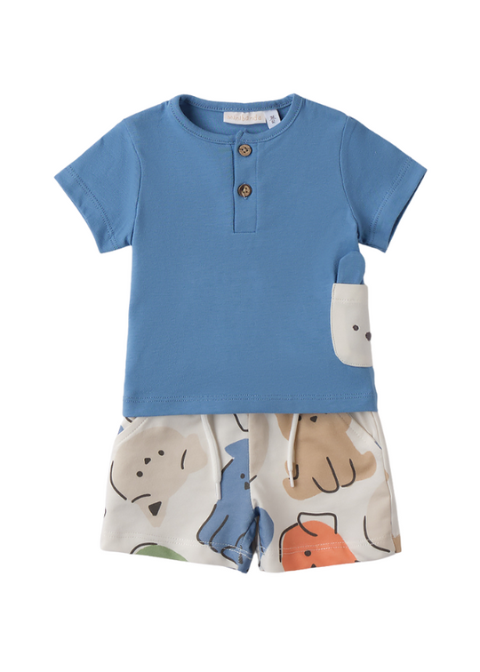 2-Piece Set Blue T-Shirt and Shorts with Dog Print 3.B638/00 Minibanda