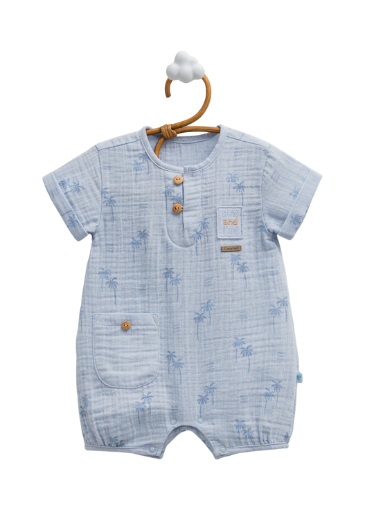 Salopeta Scurta din Muselina Bleu cu Palmieri TE1725 Mell Sweet Baby
