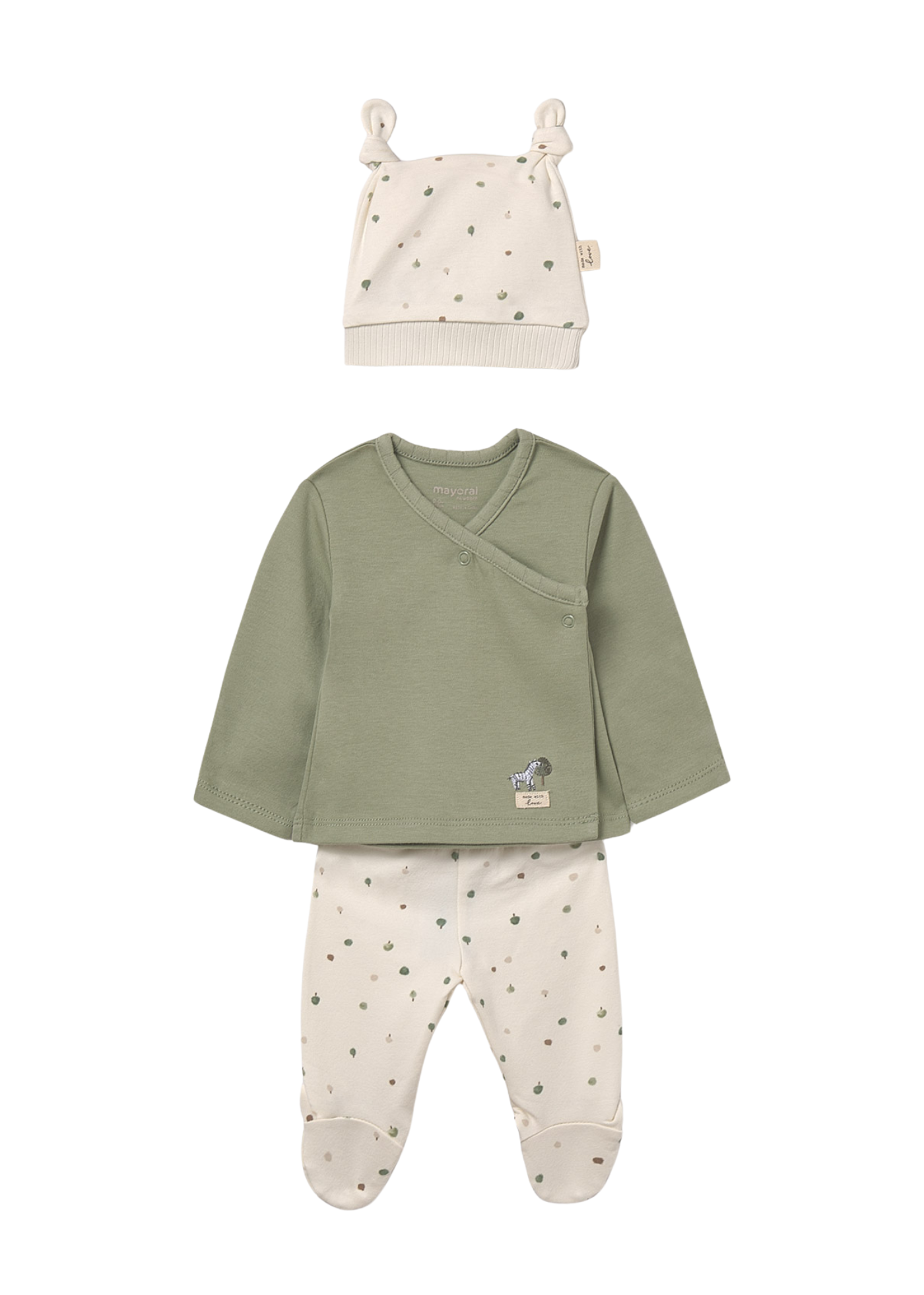 Set 3 Piese Bluza Petrecuta Pantaloni si Fes Verde cu Bej 9980 Mayoral