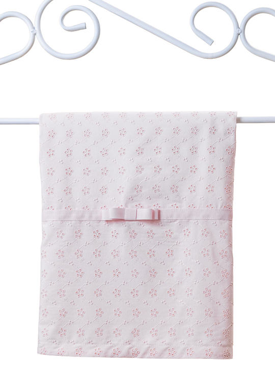 Pink Cotton Blanket Small Flower Embroidery and Ribbed Ribbon 80x85cm AnneBebe