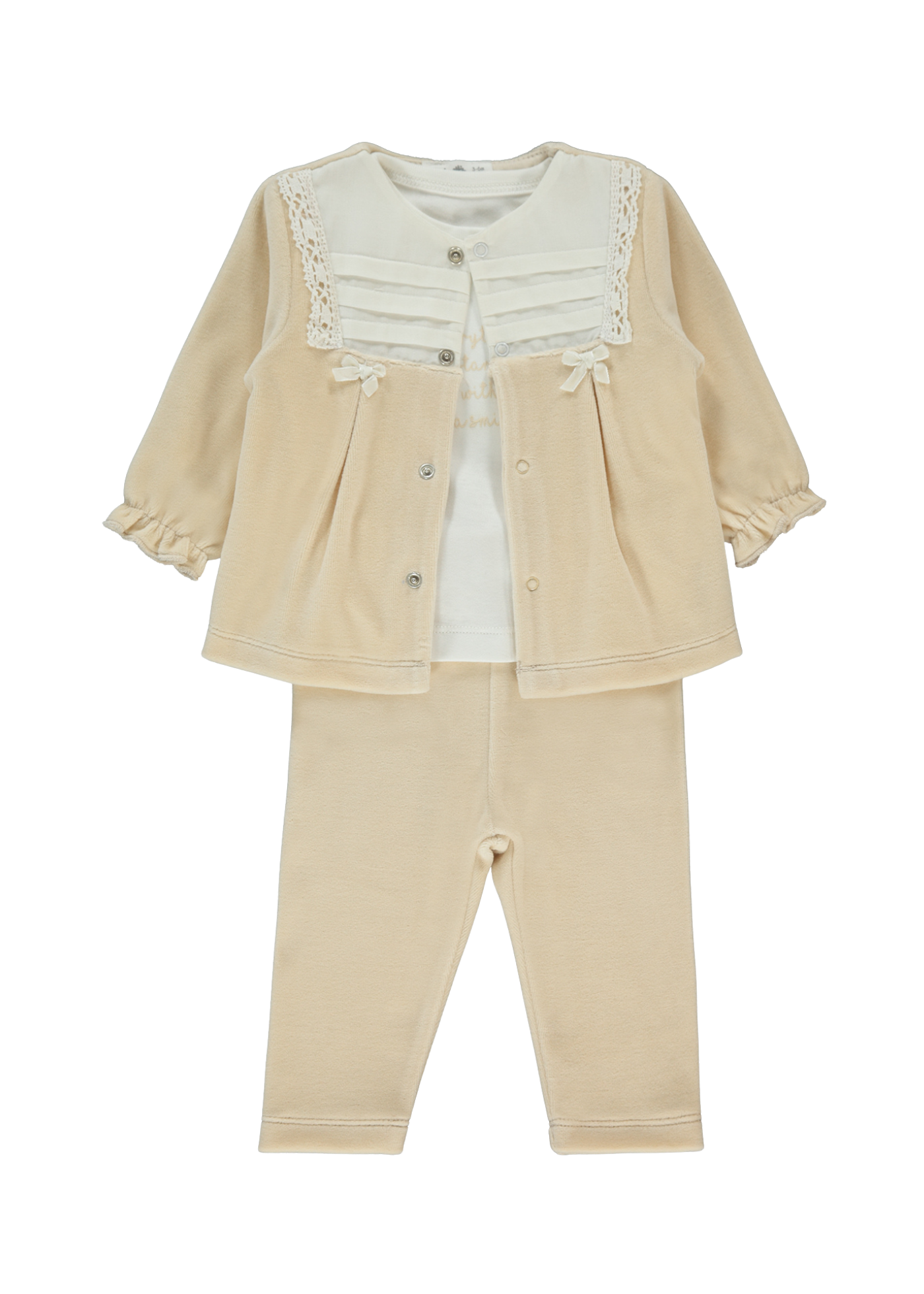 Set 3 Piese Jacheta si Pantaloni Catifea Bej si Bluza Crem K5088 Bebetto