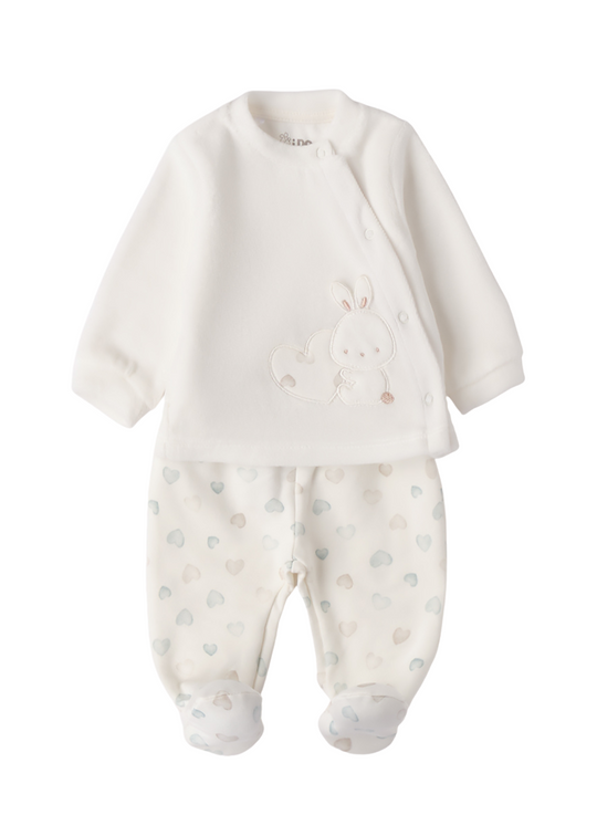 Set 2 Piese Velur Crem Bluza si Pantaloni Lungi cu Inimi 4.F195/00 iDO