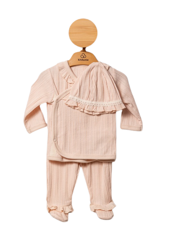 Set 5 Piese Nou Nascut din Bumbac Organic cu Roz cu Urs S57184 KitiKate