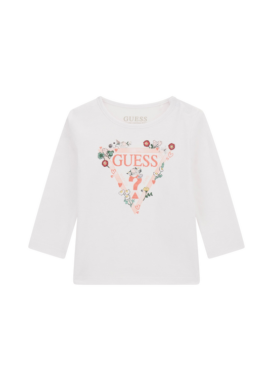 Bluza Alba cu Maneca Lunga cu Logo cu Flori A5YI03 K6YW4 G011 Guess