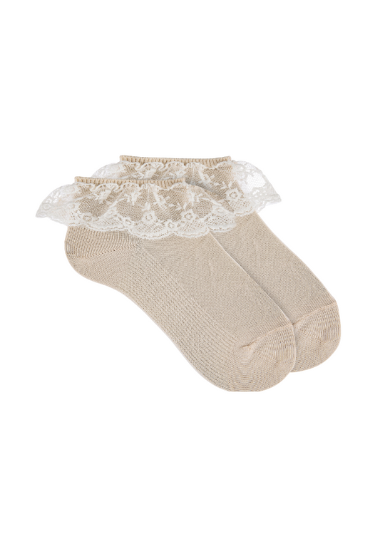 Beige Short Socks with Lace Ruffle 24904 Condor