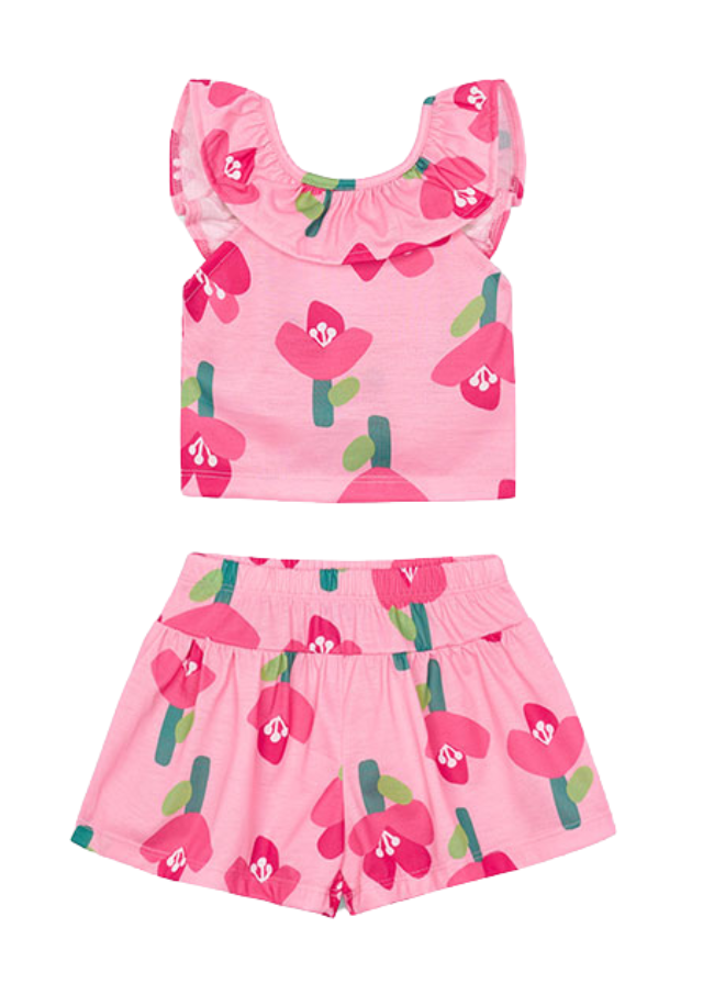 Set 2 Piese Top si Pantaloni Scurti Roz cu Flori 3286 Mayoral