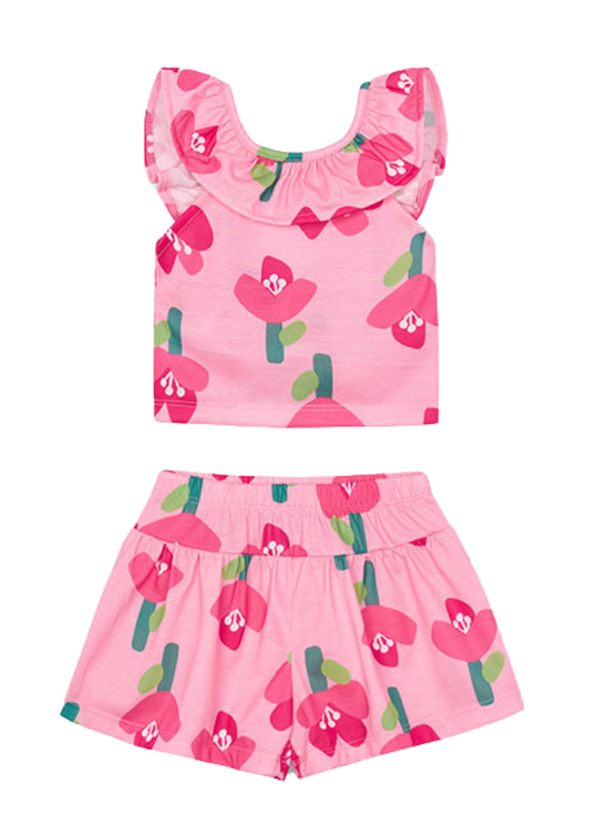 Set 2 Piese Top si Pantaloni Scurti Roz cu Flori 3286 Mayoral