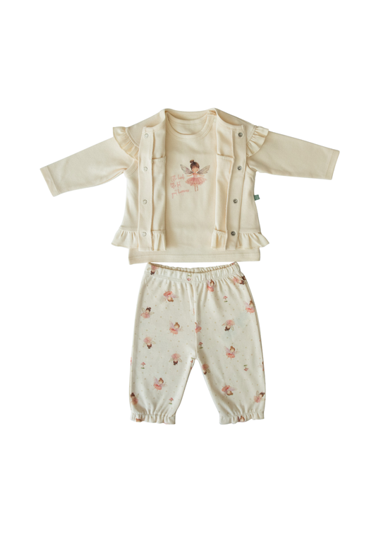 Set 3 Piese Bumbac Organic Bej cu Zane S60192 Kitikate