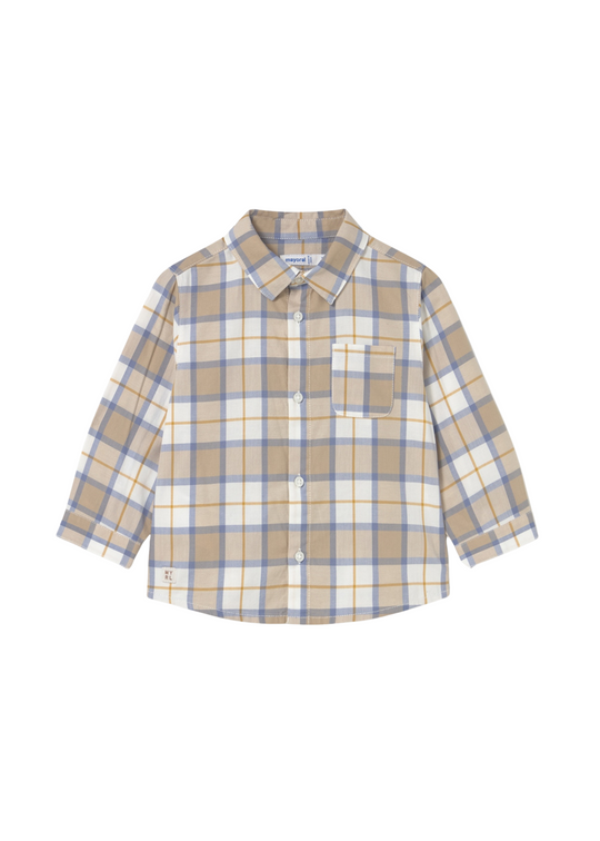 Camasa cu Maneca Lunga Carouri Bej cu Bleu 2109 Mayoral