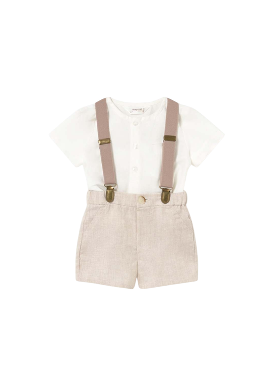 Set 2 pieces ivory short sleeve shirt and beige shorts with suspenders art 1278 col 41 Mayoral