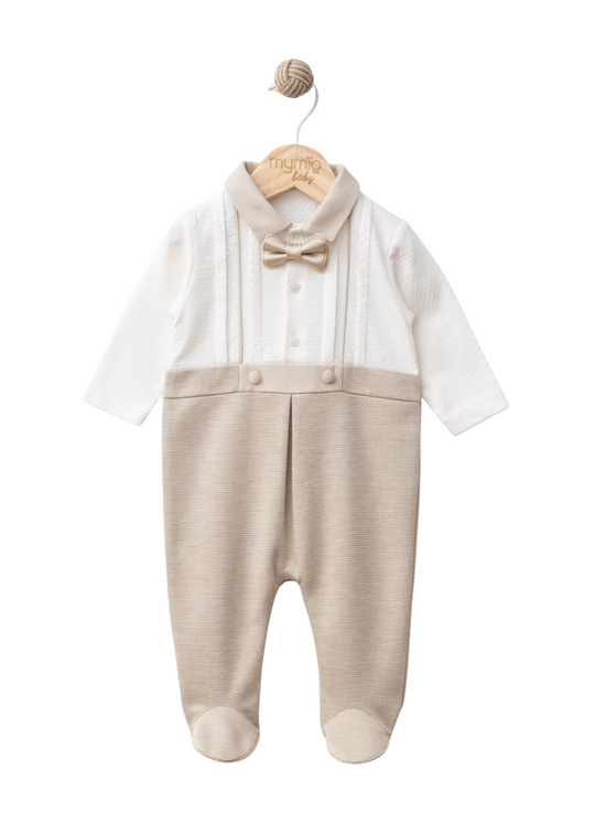 Salopeta Lunga Bej cu Alb cu Papion Bej Saten 4349 MyMio