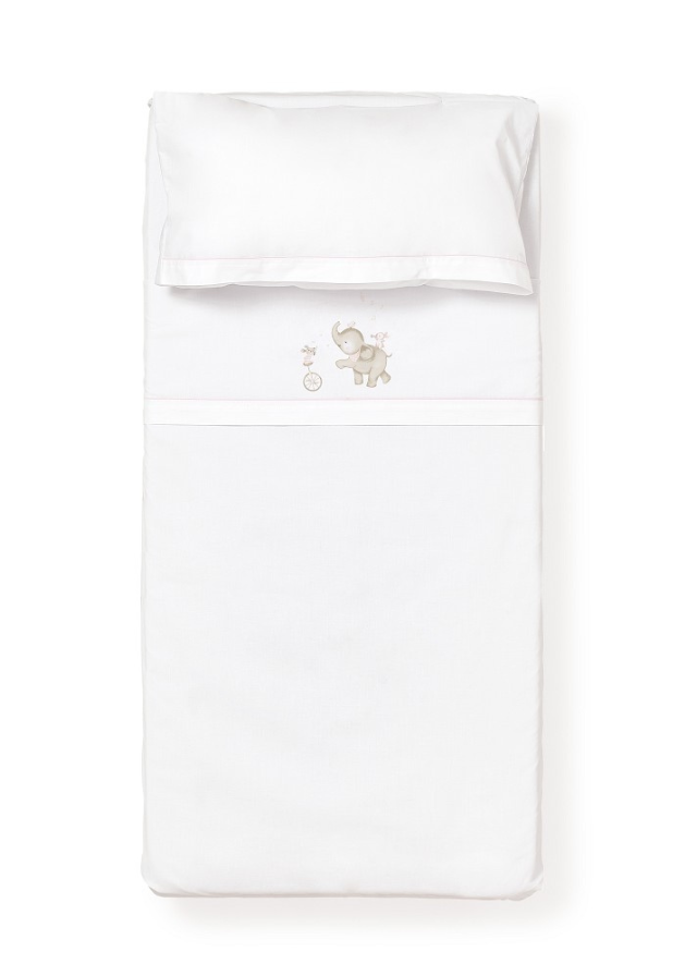 Set Lenjerie Patut 3 Piese Alb-Roz cu Elefantel D3249-02 Interbaby