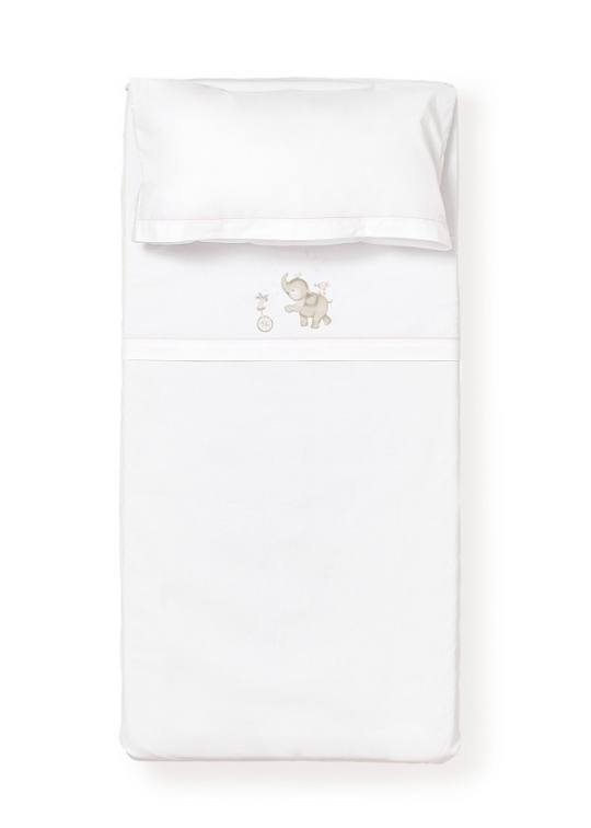 Set Lenjerie Patut 3 Piese Alb-Roz cu Elefantel D3249-02 Interbaby