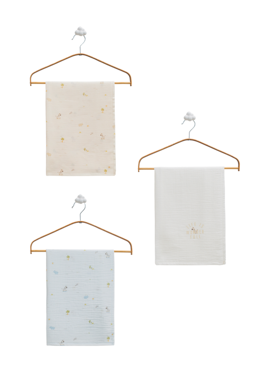 Set 3 Pleduri din Bumbac Bej, Crem si Bleu BTE2408 Mell Sweet Baby