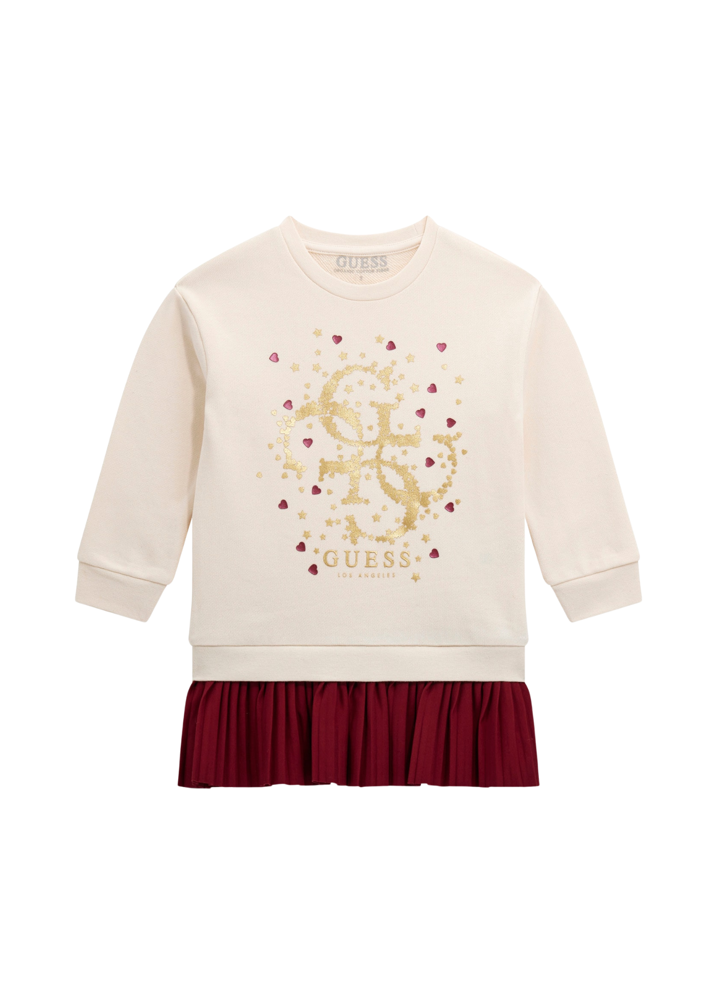 Rochie Crem cu Maneca Lunga cu Volan Bordo K5BK07 KAD74 G012 Guess